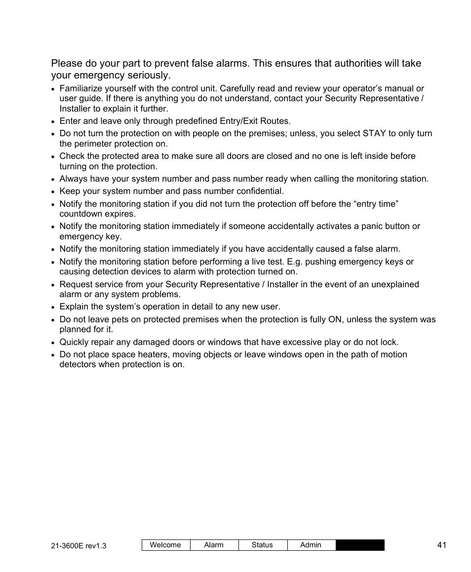 Things to do to prevent false alarms | Interlogix XL LCD Keypad Plus User Guide User Manual | Page 49 / 54