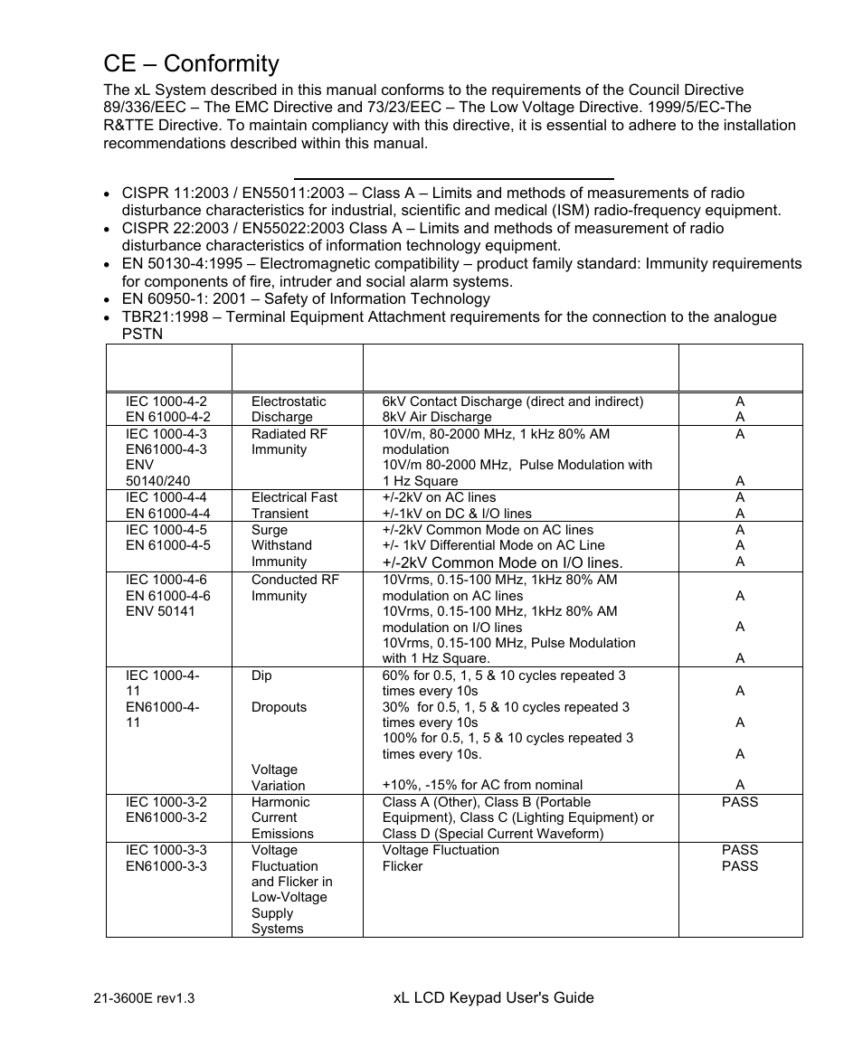 Ce – conformity | Interlogix XL LCD Keypad Plus User Guide User Manual | Page 7 / 54