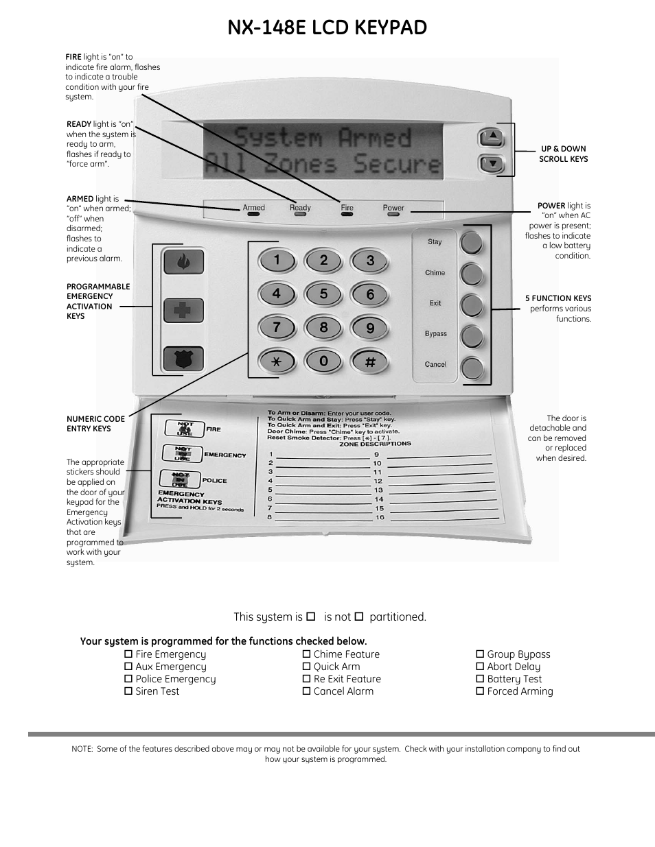Nx-148e lcd keypad, This system is is not partitioned | Interlogix NX-148E User Manual | Page 28 / 30