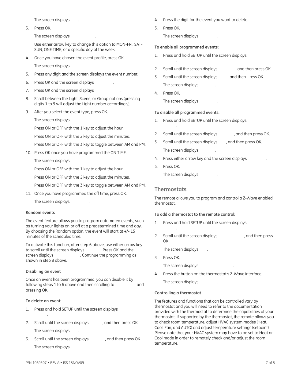 Random events, Disabling an event, Thermostats | Controlling a thermostat | Interlogix IS-ZW-RC-1 User Manual | Page 7 / 8