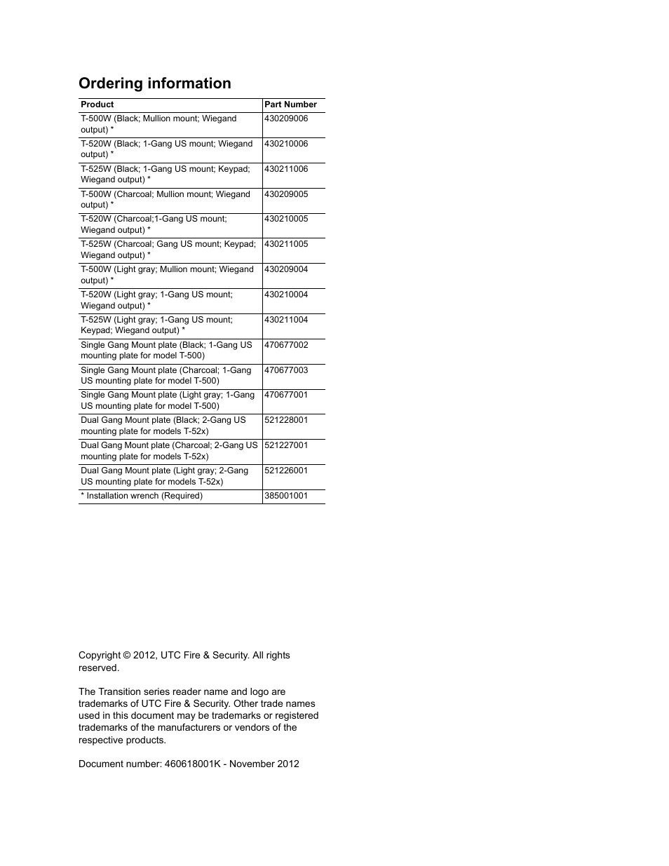 Ordering information | Interlogix T-500 User Manual | Page 4 / 4