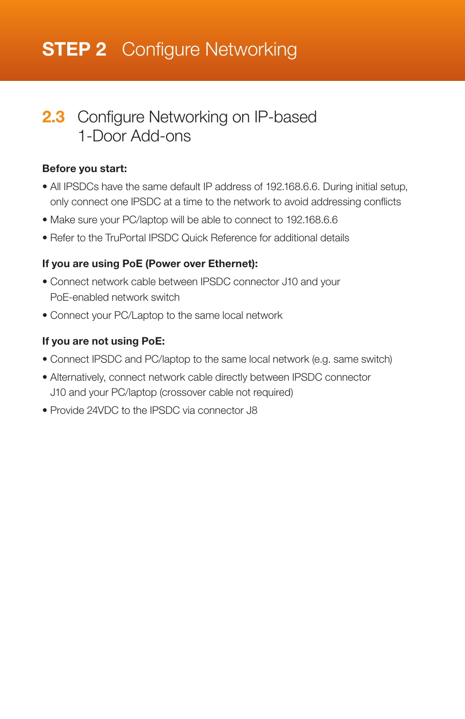 Step 2 conﬁ gure networking, 3 conﬁ gure networking on ip-based 1-door add-ons | Interlogix TruPortal Quick Start User Manual | Page 10 / 20