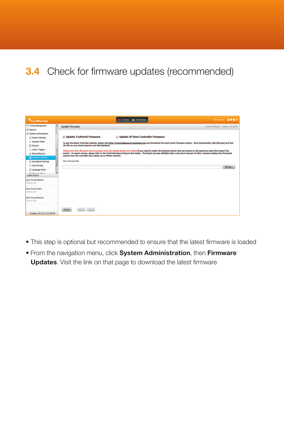 4 check for ﬁ rmware updates (recommended) | Interlogix TruPortal Quick Start User Manual | Page 15 / 20