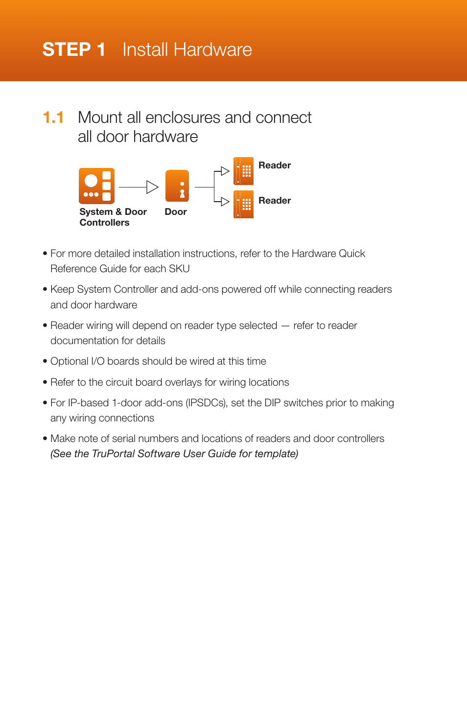 Step 1 install hardware | Interlogix TruPortal Quick Start User Manual | Page 4 / 20