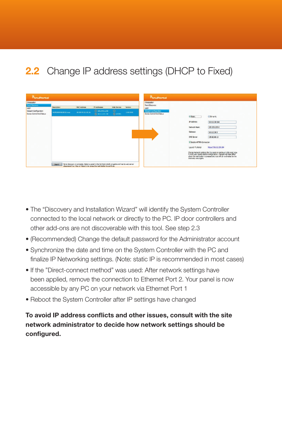 2 change ip address settings (dhcp to fixed) | Interlogix TruPortal Quick Start User Manual | Page 9 / 20