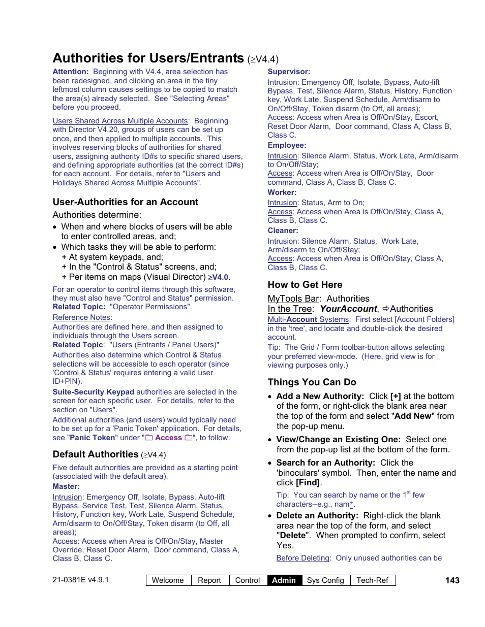 Authorities for users/entrants | Interlogix VEREX Director User Manual | Page 151 / 383