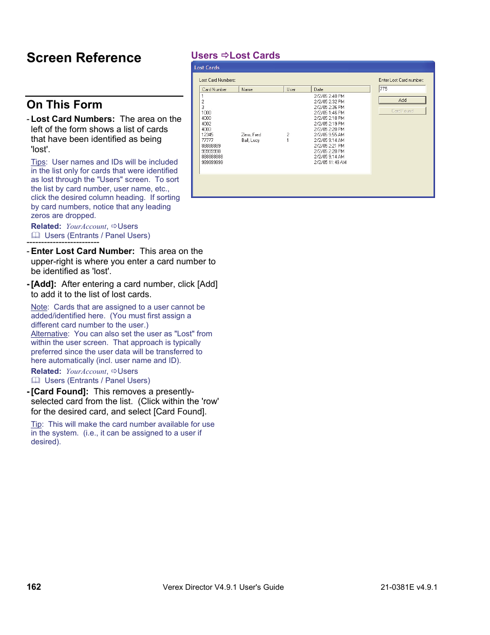 Screen reference, On this form | Interlogix VEREX Director User Manual | Page 170 / 383