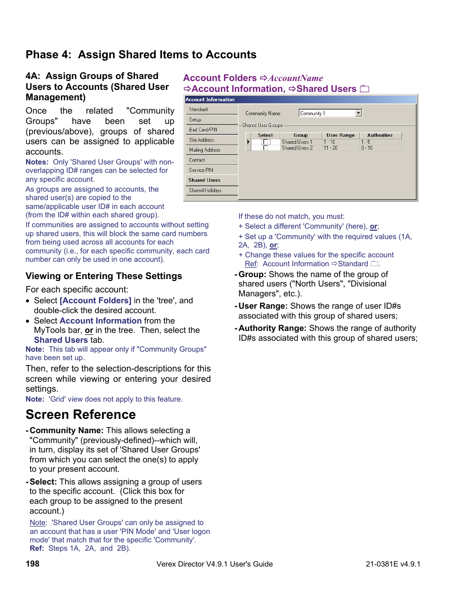 Screen reference, Phase 4: assign shared items to accounts | Interlogix VEREX Director User Manual | Page 206 / 383