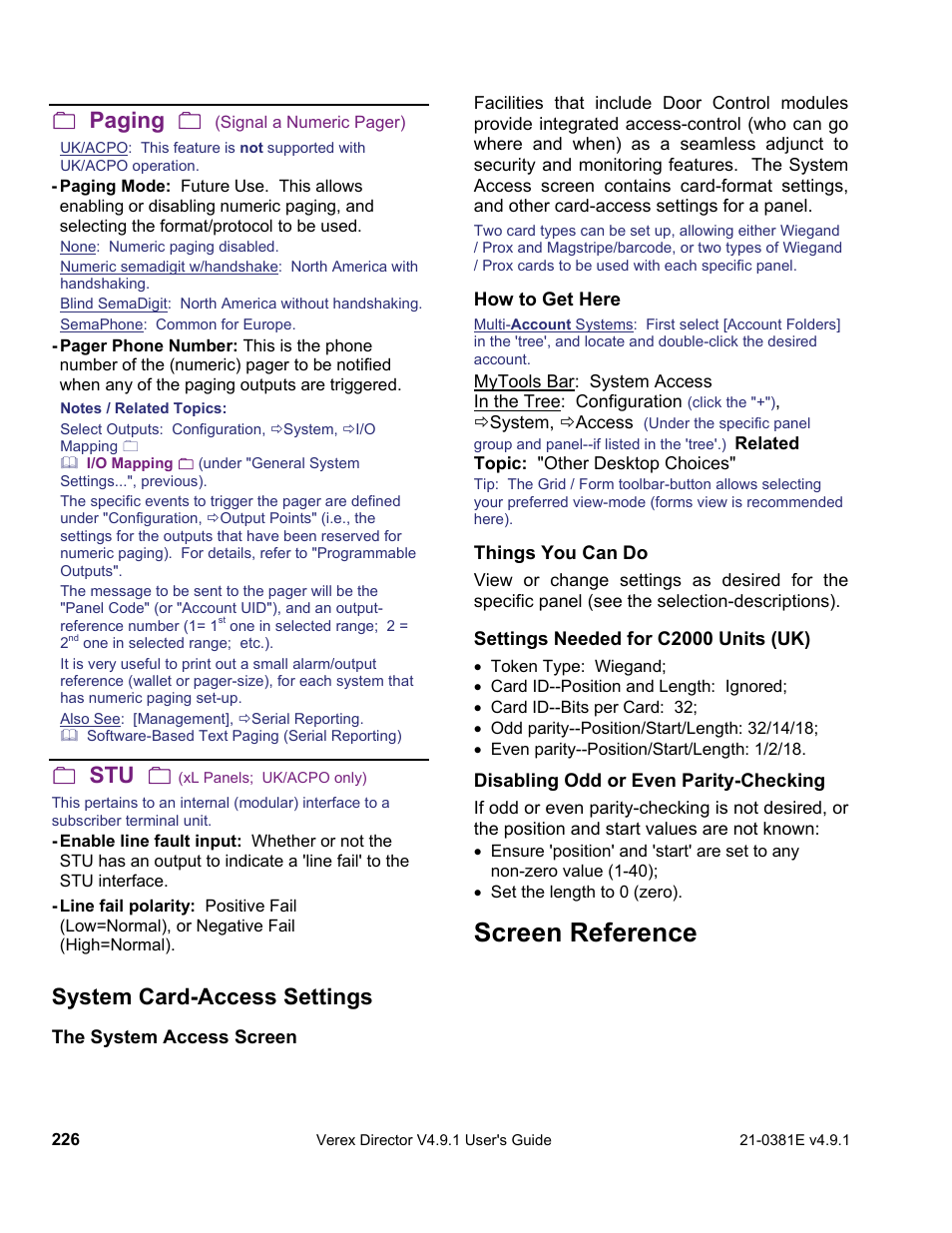 Screen reference, Paging, System card-access settings | Interlogix VEREX Director User Manual | Page 234 / 383