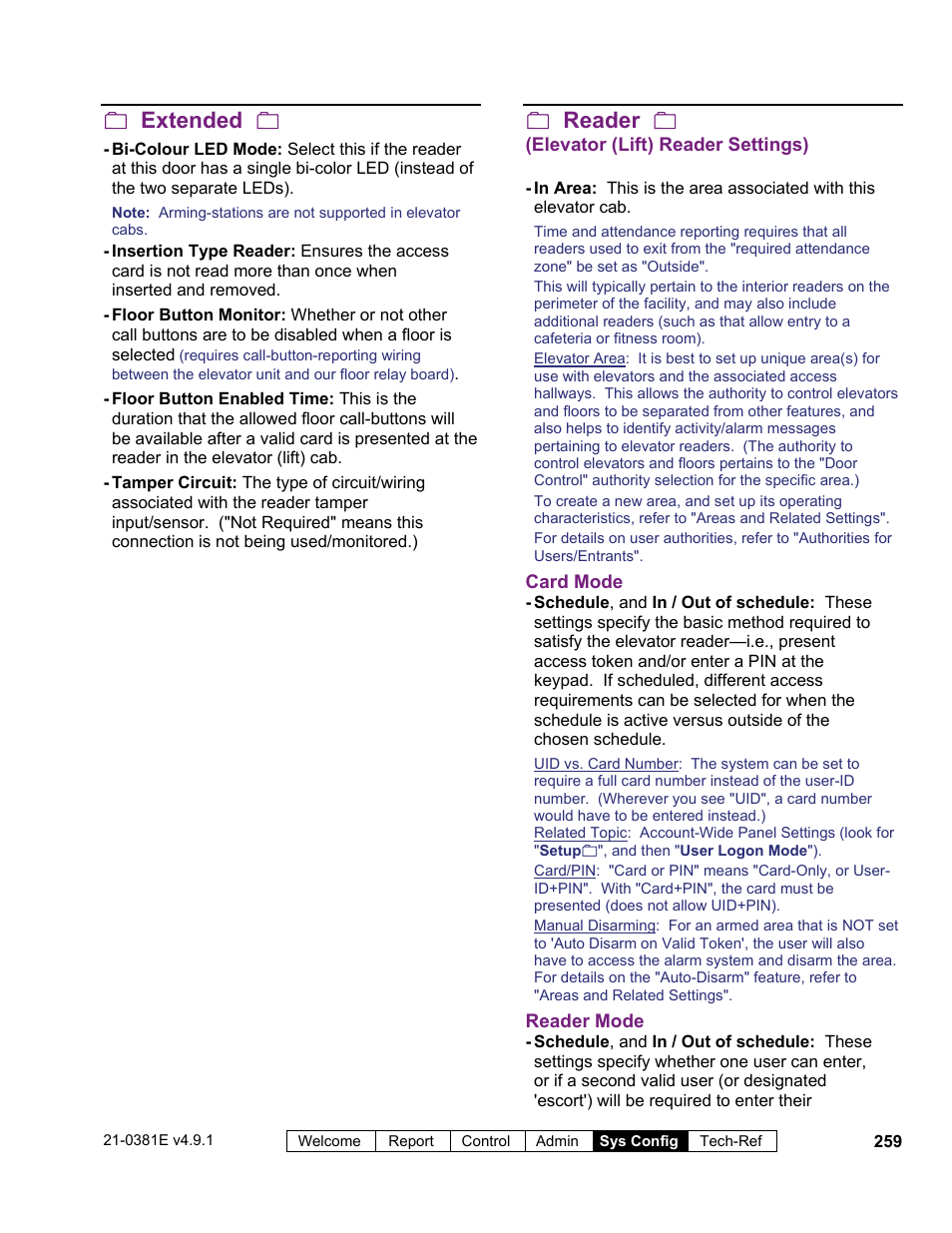 Extended, Reader | Interlogix VEREX Director User Manual | Page 267 / 383