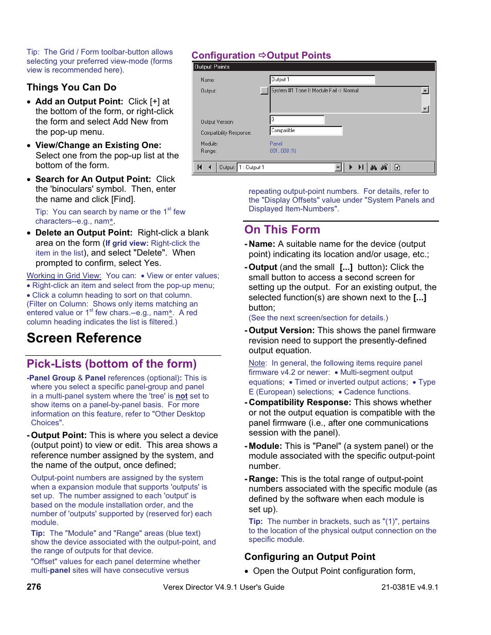 Screen reference, Pick-lists (bottom of the form), On this form | Interlogix VEREX Director User Manual | Page 284 / 383