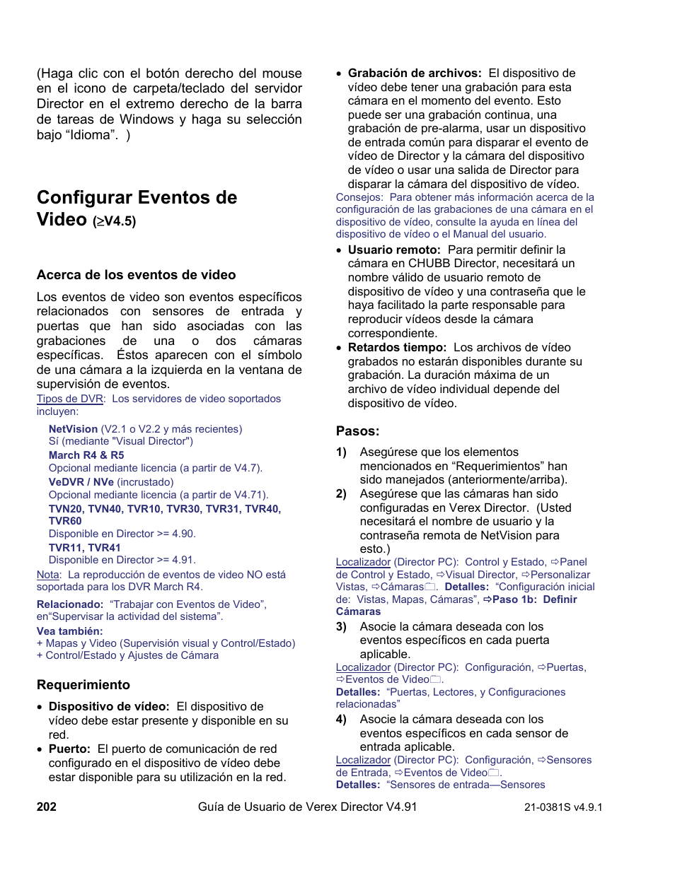 Configurar eventos de video | Interlogix VEREX Director User Manual | Page 212 / 378