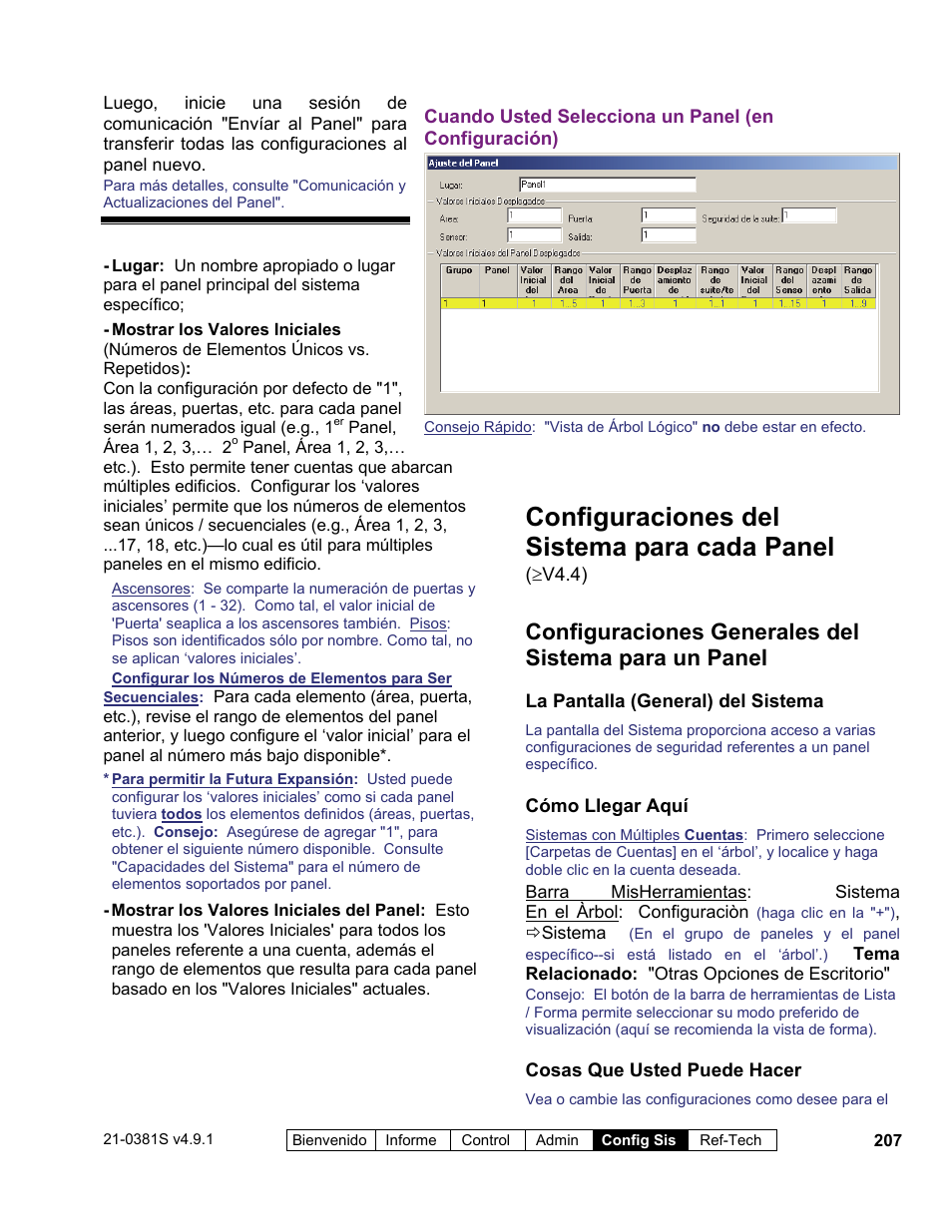 Configuraciones del sistema para cada panel | Interlogix VEREX Director User Manual | Page 217 / 378