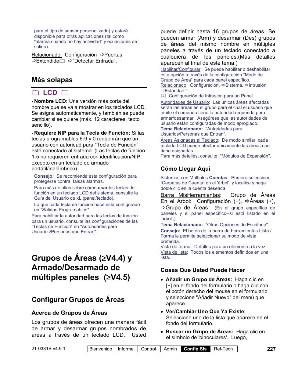 Más solapas  lcd, Configurar grupos de áreas | Interlogix VEREX Director User Manual | Page 237 / 378