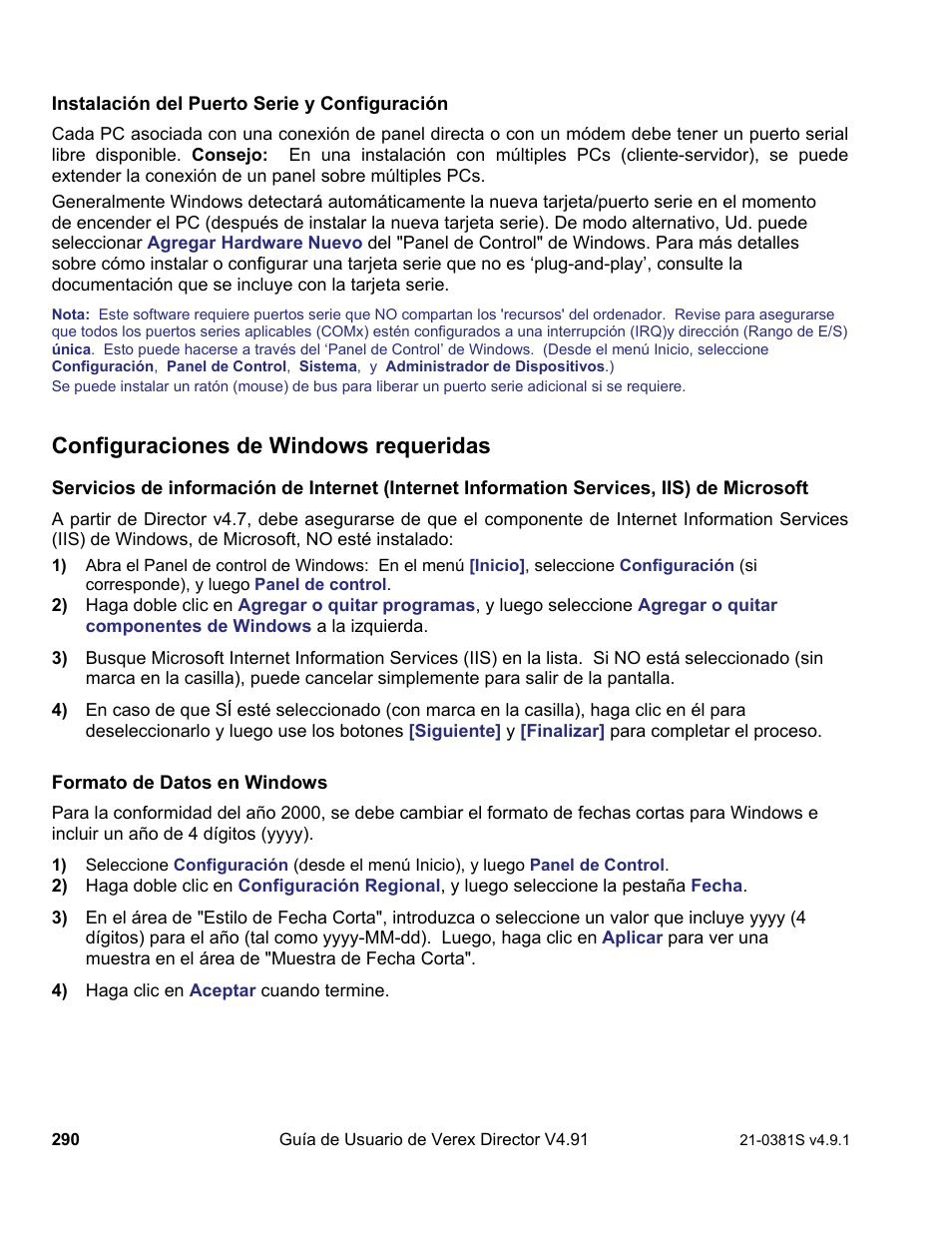 Configuraciones de windows requeridas | Interlogix VEREX Director User Manual | Page 300 / 378