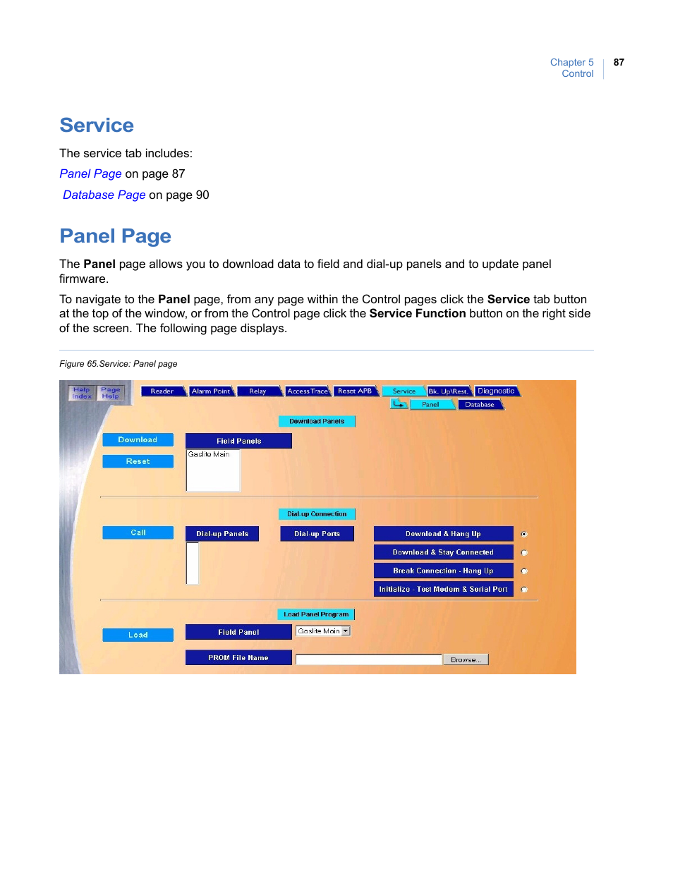 Service, Panel page | Interlogix Topaz User Manual User Manual | Page 105 / 420