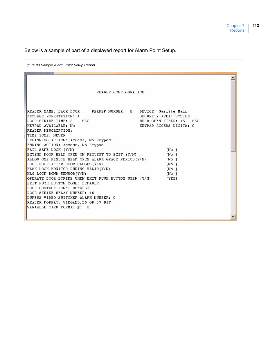 Figure 83. sample alarm point setup report | Interlogix Topaz User Manual User Manual | Page 131 / 420