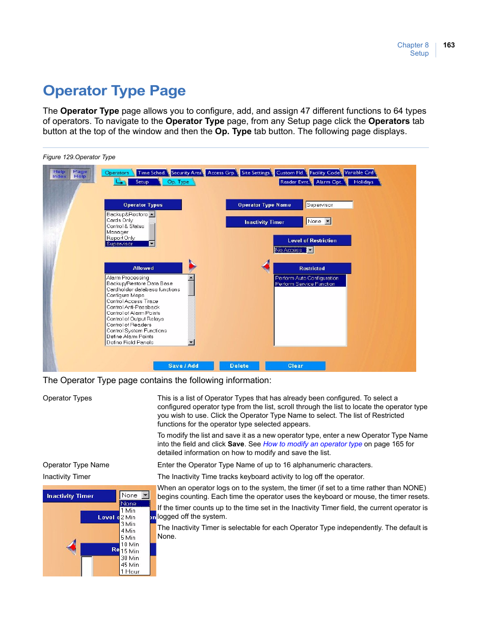 Figure 129.operator type, Operator type page | Interlogix Topaz User Manual User Manual | Page 181 / 420