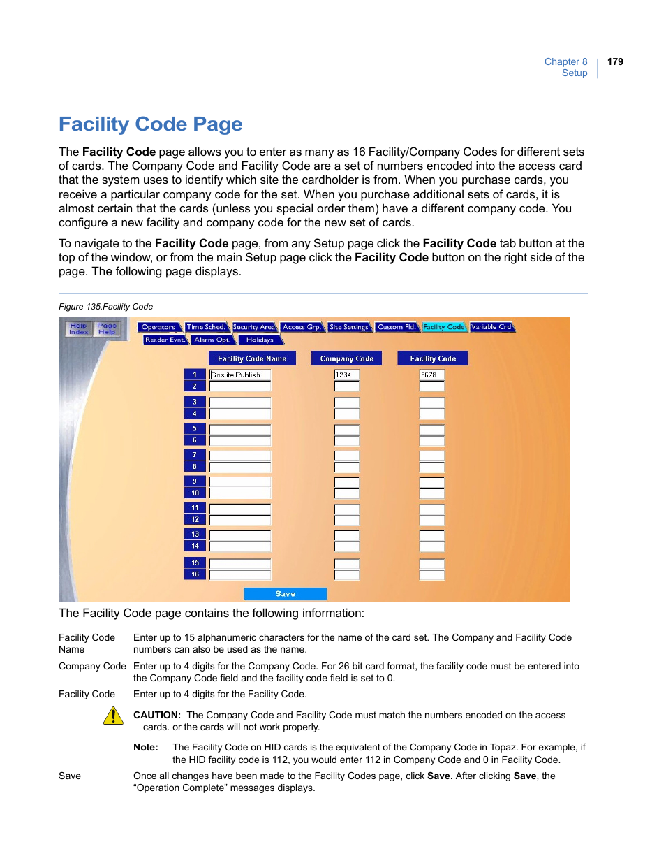 Figure 135.facility code, Facility code page | Interlogix Topaz User Manual User Manual | Page 197 / 420