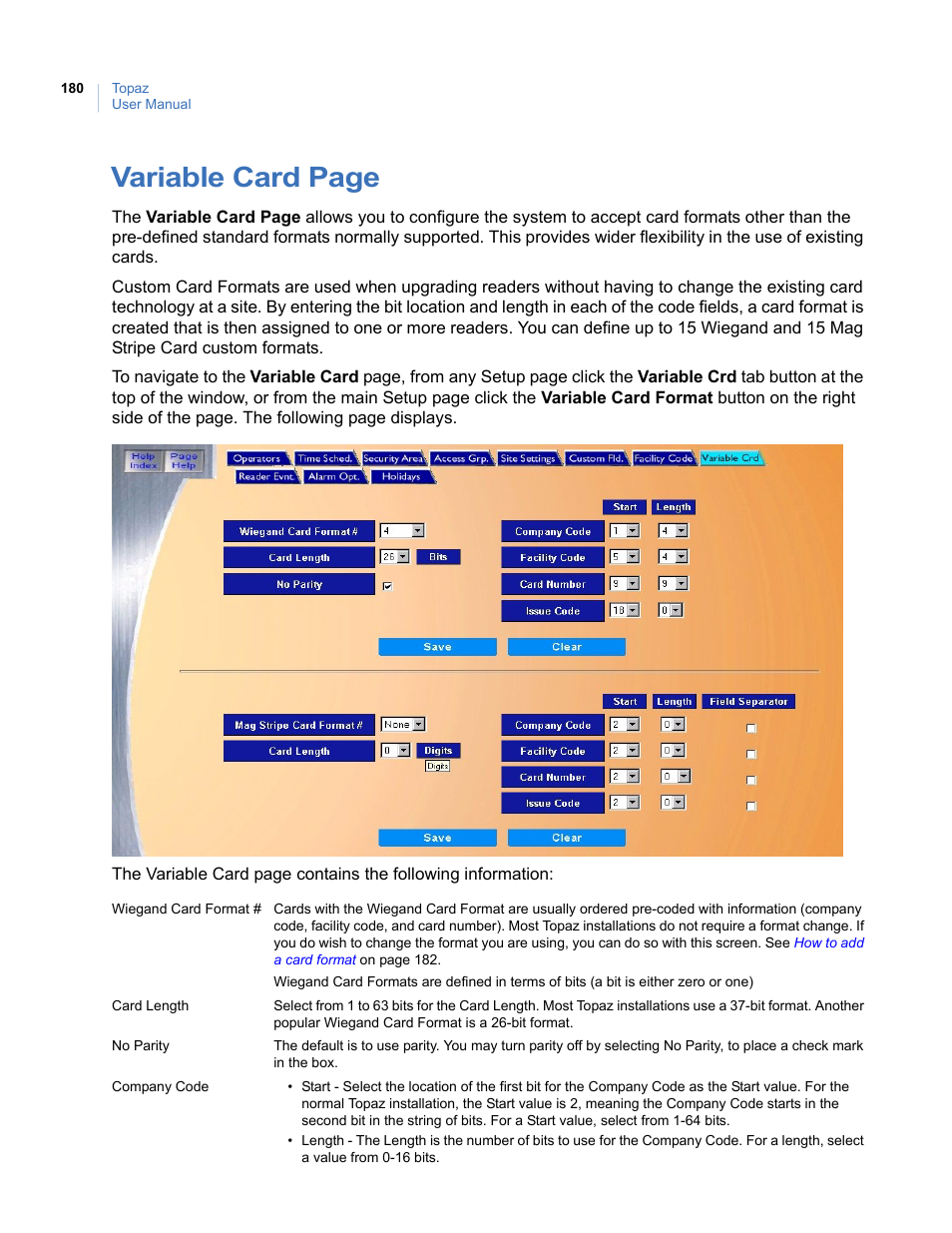 The section, Variable card page | Interlogix Topaz User Manual User Manual | Page 198 / 420