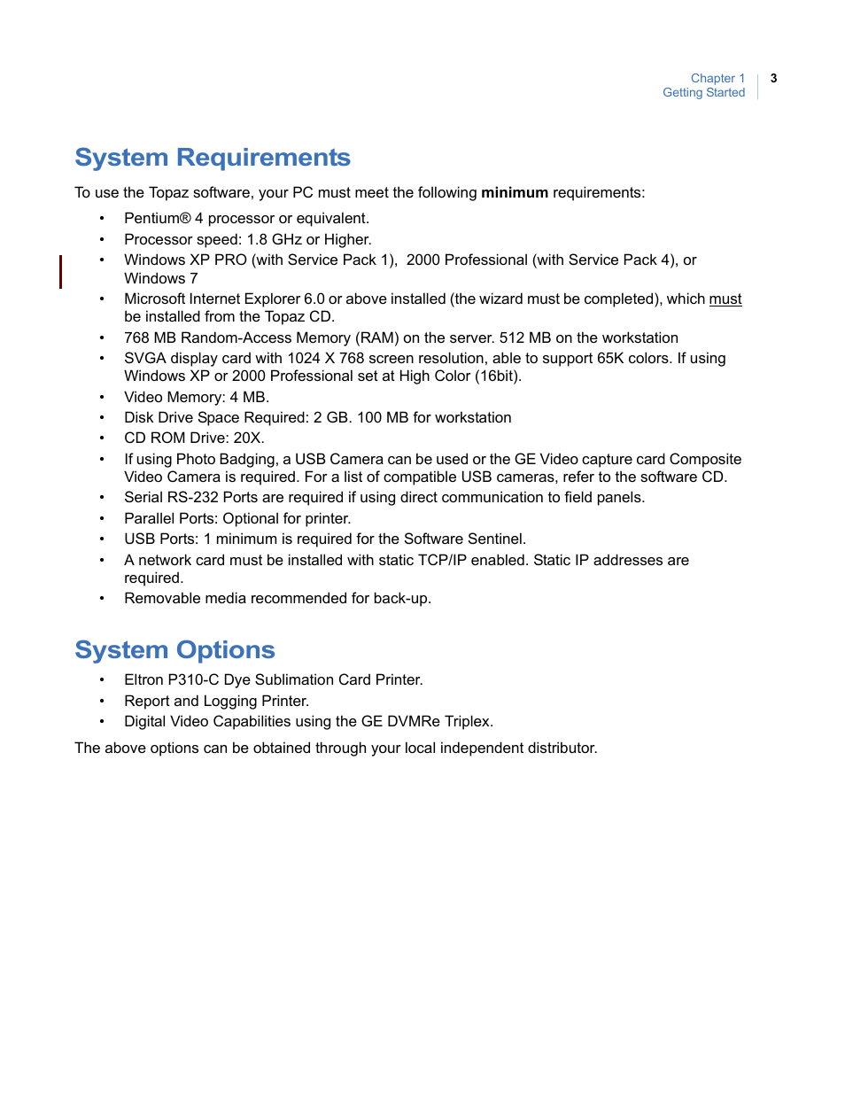 System requirements, System options, System requirements system options | Interlogix Topaz User Manual User Manual | Page 21 / 420