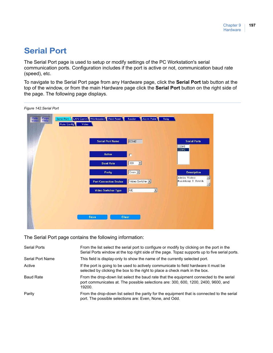 Serial port, Figure 142.serial port | Interlogix Topaz User Manual User Manual | Page 215 / 420