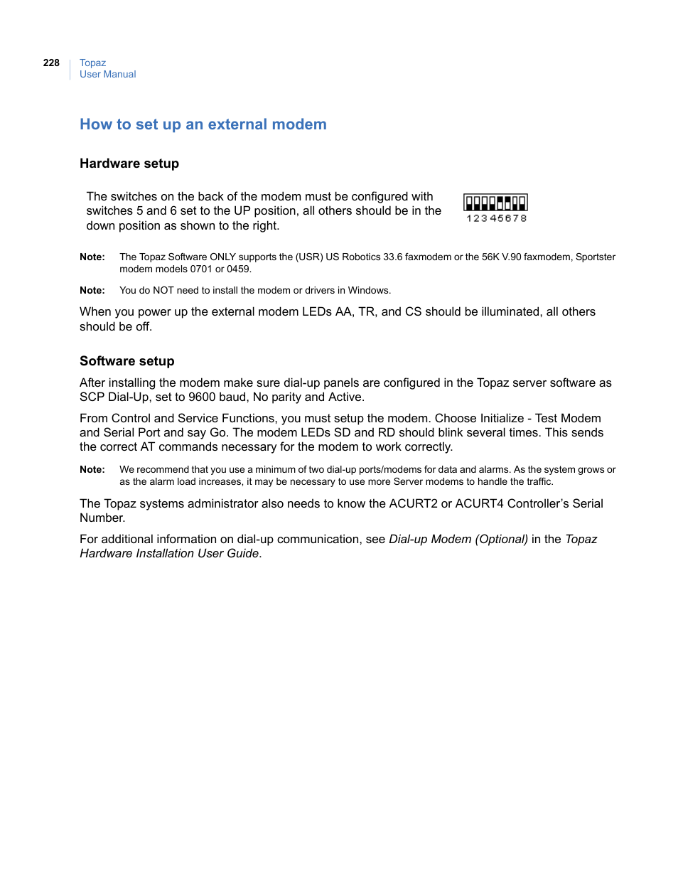 How to set up an external modem | Interlogix Topaz User Manual User Manual | Page 246 / 420