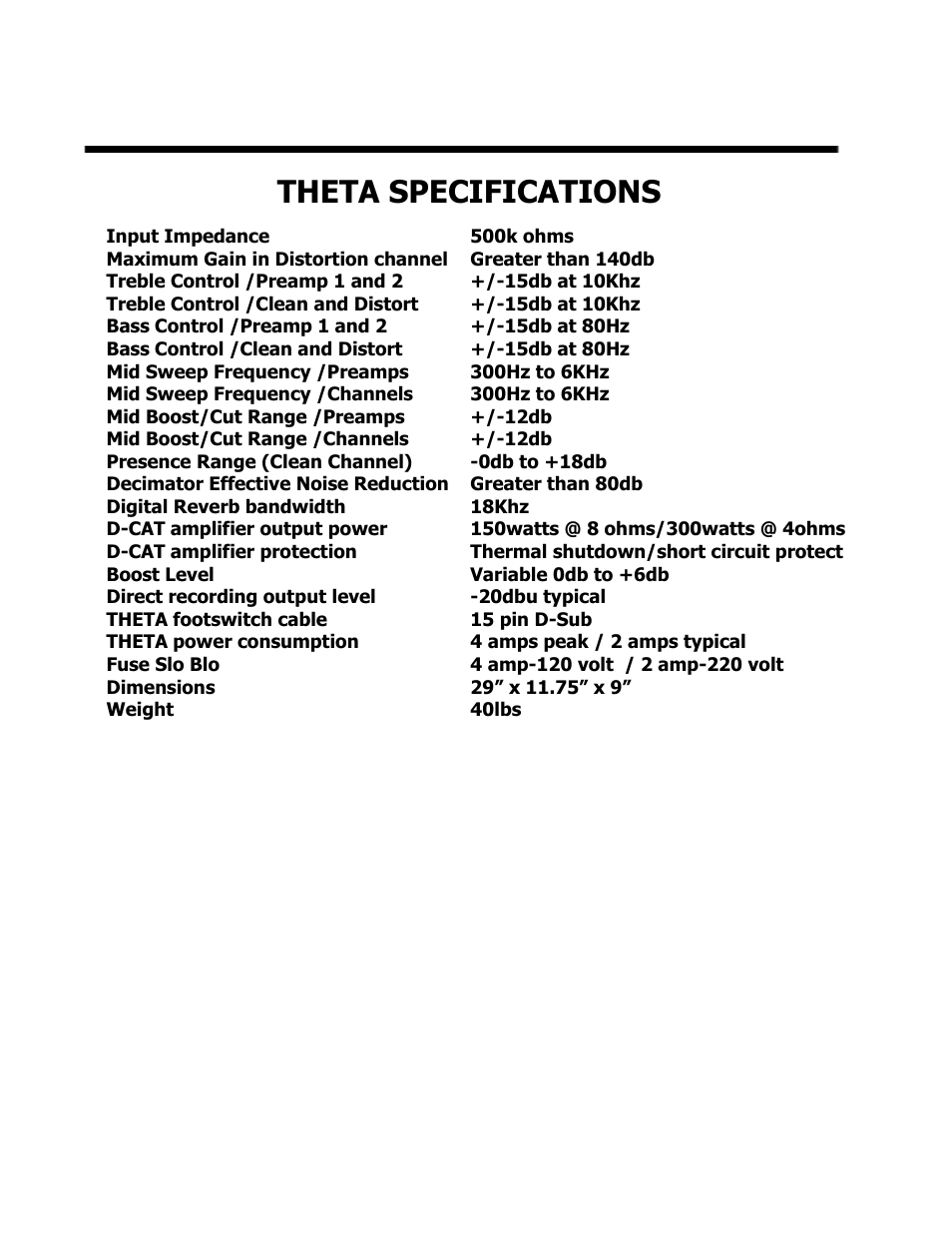 Theta specifications | ISP Technologies THETA Head User Manual | Page 12 / 13