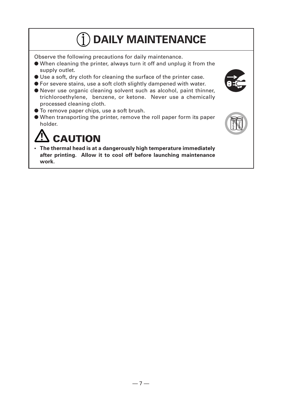 Daily maintenance, Caution | CITIZEN LINE THERMAL PRINTER CT-S280 User Manual | Page 11 / 33