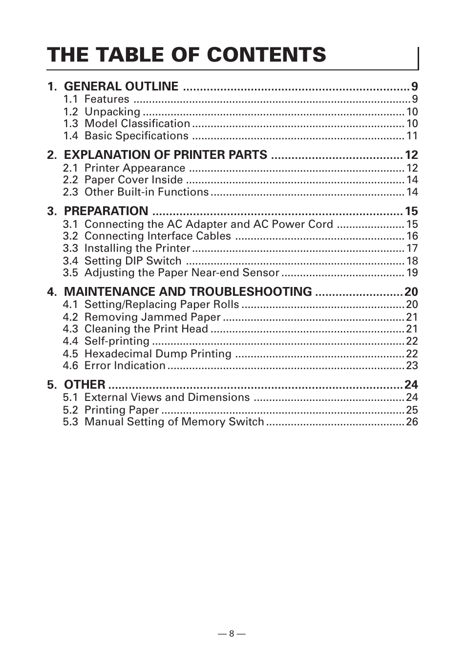 The table of contents | CITIZEN LINE THERMAL PRINTER CT-S280 User Manual | Page 12 / 33