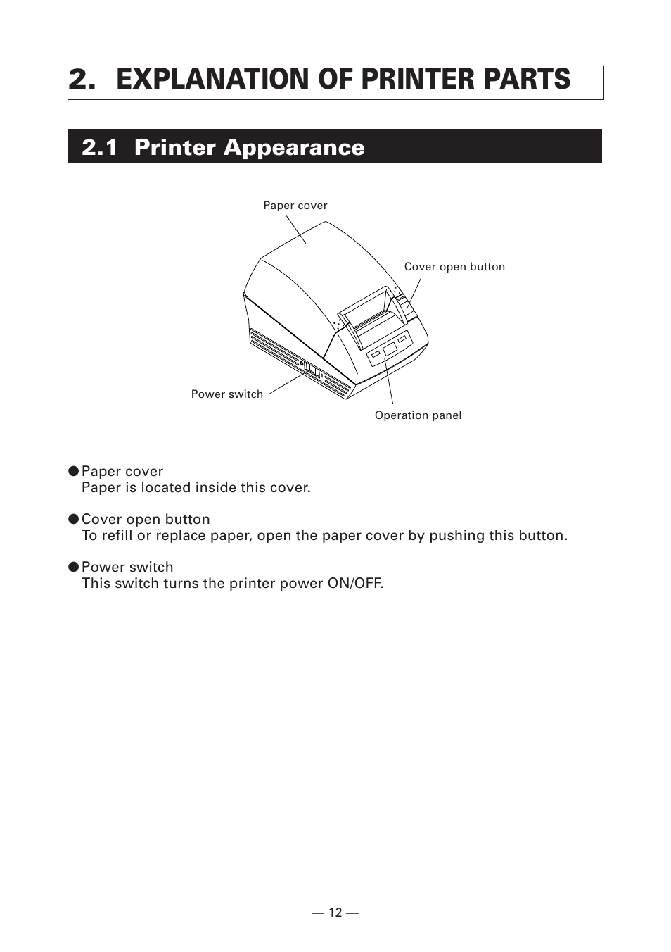 Explanation of printer parts, 1 printer appearance | CITIZEN LINE THERMAL PRINTER CT-S280 User Manual | Page 16 / 33