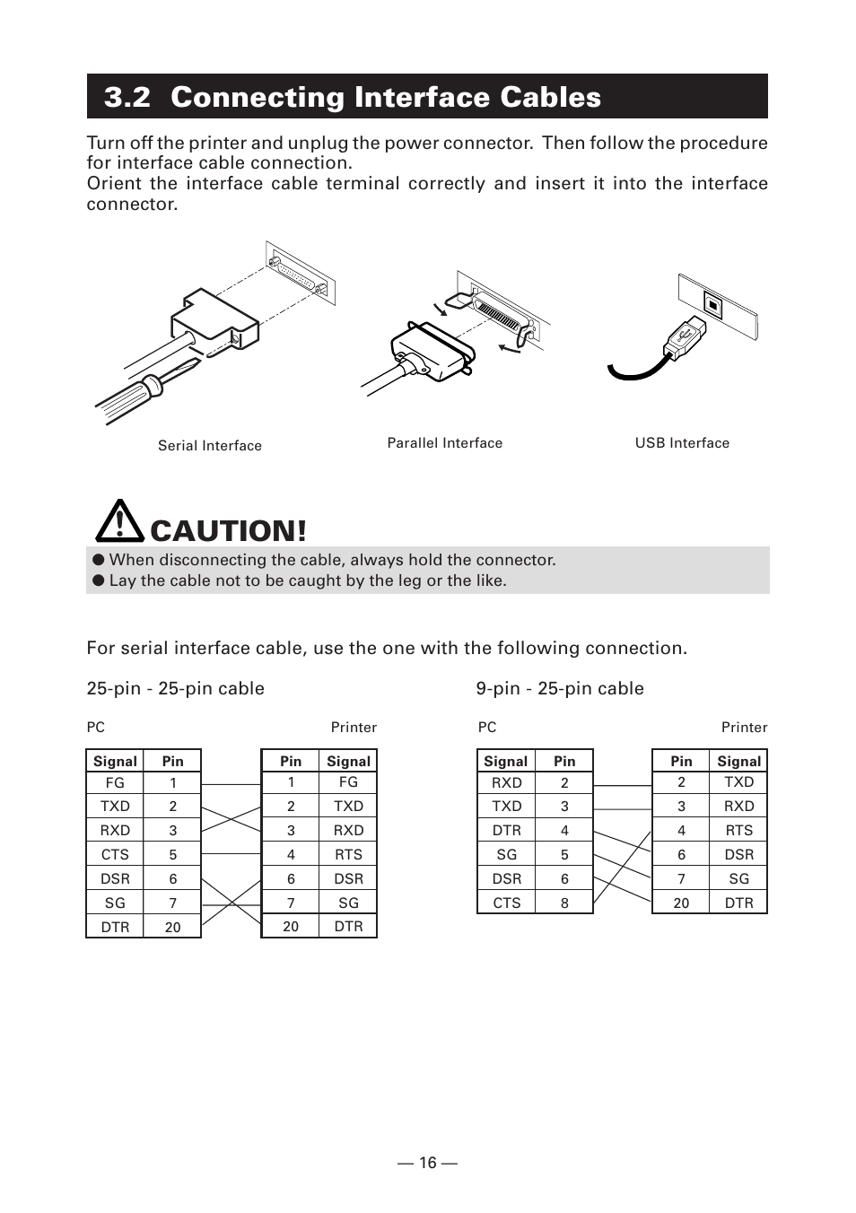 2 connecting interface cables, Caution | CITIZEN LINE THERMAL PRINTER CT-S280 User Manual | Page 20 / 33