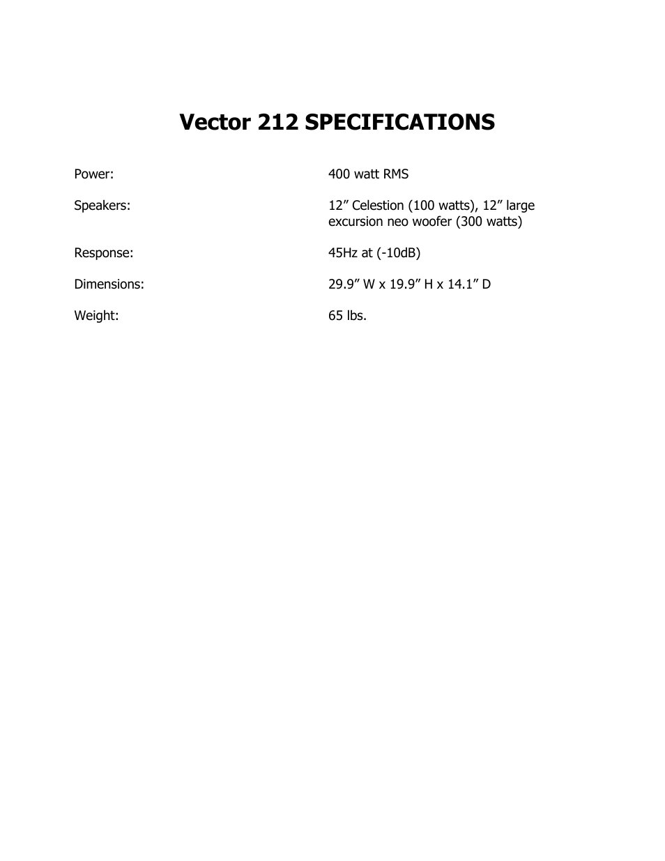 Vector 212 specifications | ISP Technologies VECTOR 212 EXT User Manual | Page 5 / 6