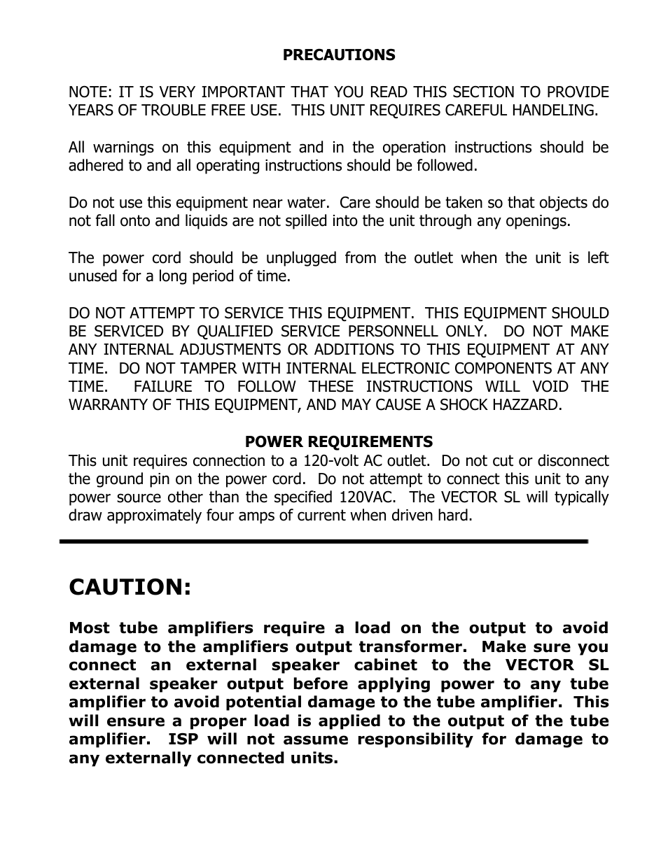 Caution | ISP Technologies VECTOR SL User Manual | Page 3 / 8