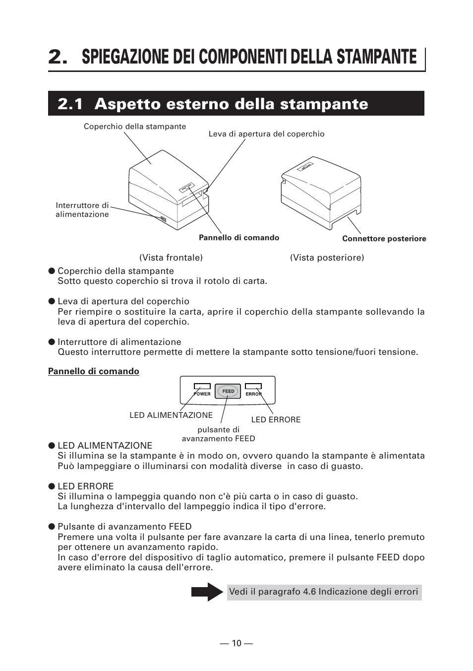 Spiegazione dei componenti della stampante, 1 aspetto esterno della stampante | CITIZEN CT-S2000L User Manual | Page 103 / 156