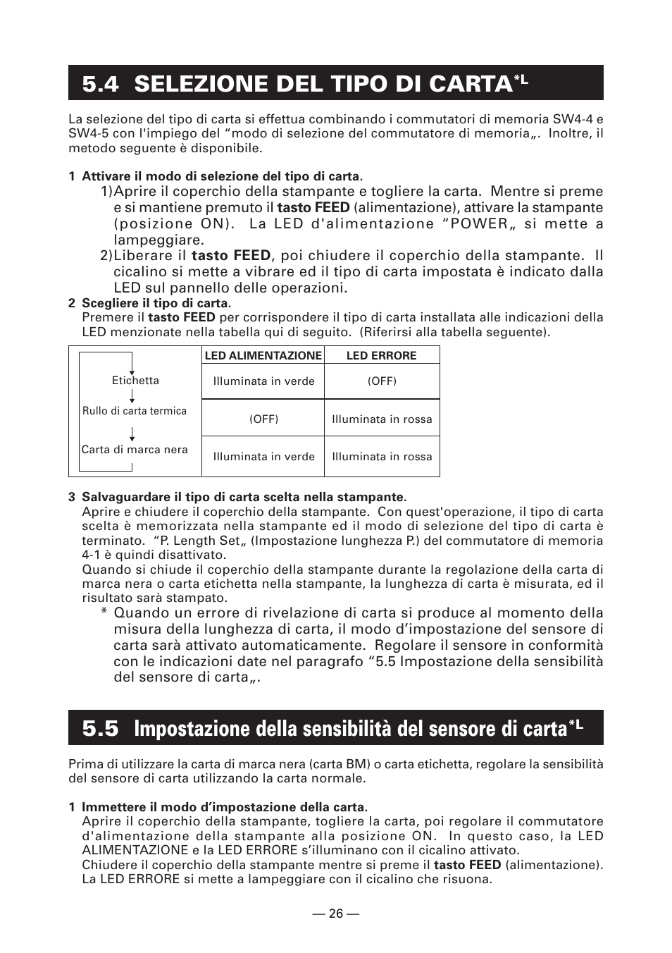 4 selezione del tipo di carta*l, 4 selezione del tipo di carta | CITIZEN CT-S2000L User Manual | Page 119 / 156