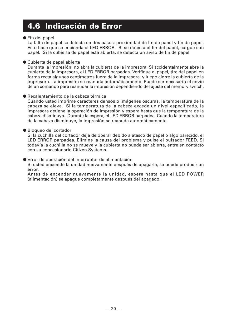 6 indicación de error | CITIZEN CT-S2000L User Manual | Page 143 / 156