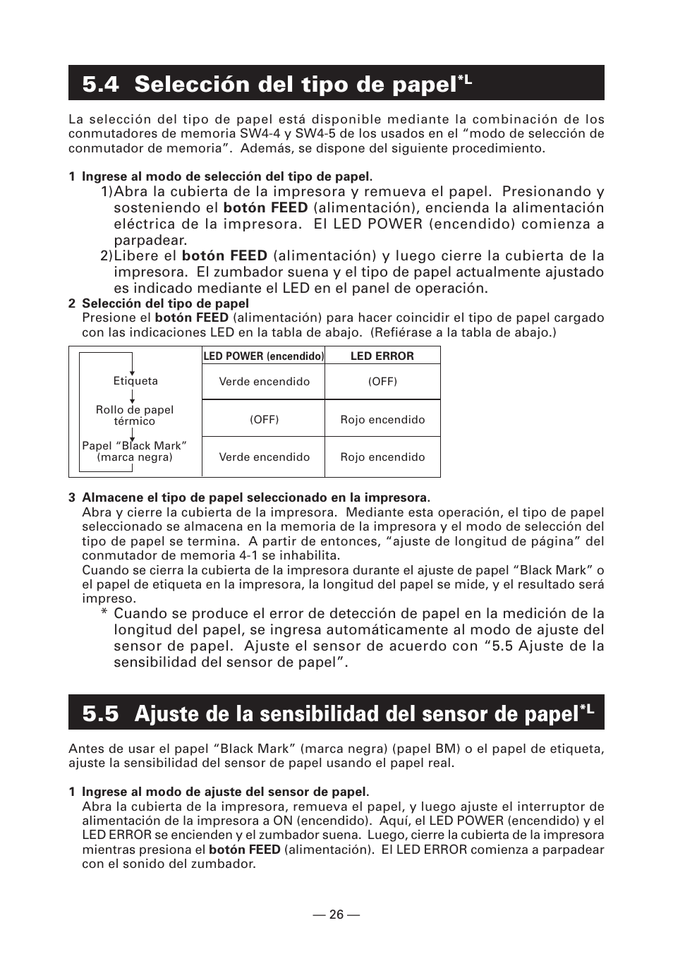 4 selección del tipo de papel*l, 5 ajuste de la sensibilidad del sensor de papel*l, 4 selección del tipo de papel | 5 ajuste de la sensibilidad del sensor de papel | CITIZEN CT-S2000L User Manual | Page 149 / 156