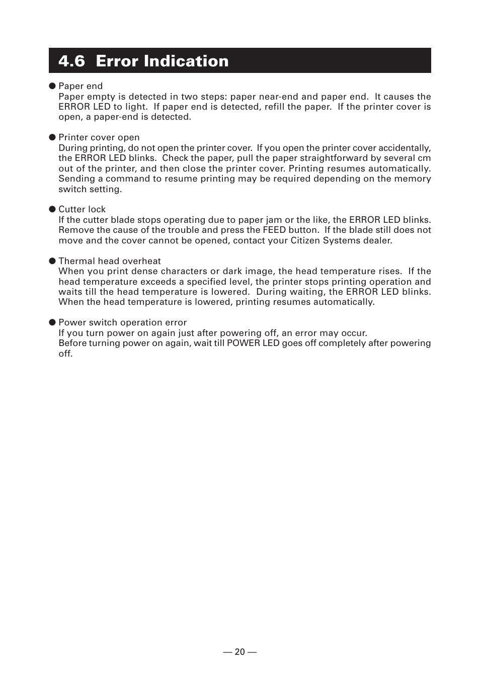 6 error indication | CITIZEN CT-S2000L User Manual | Page 23 / 156