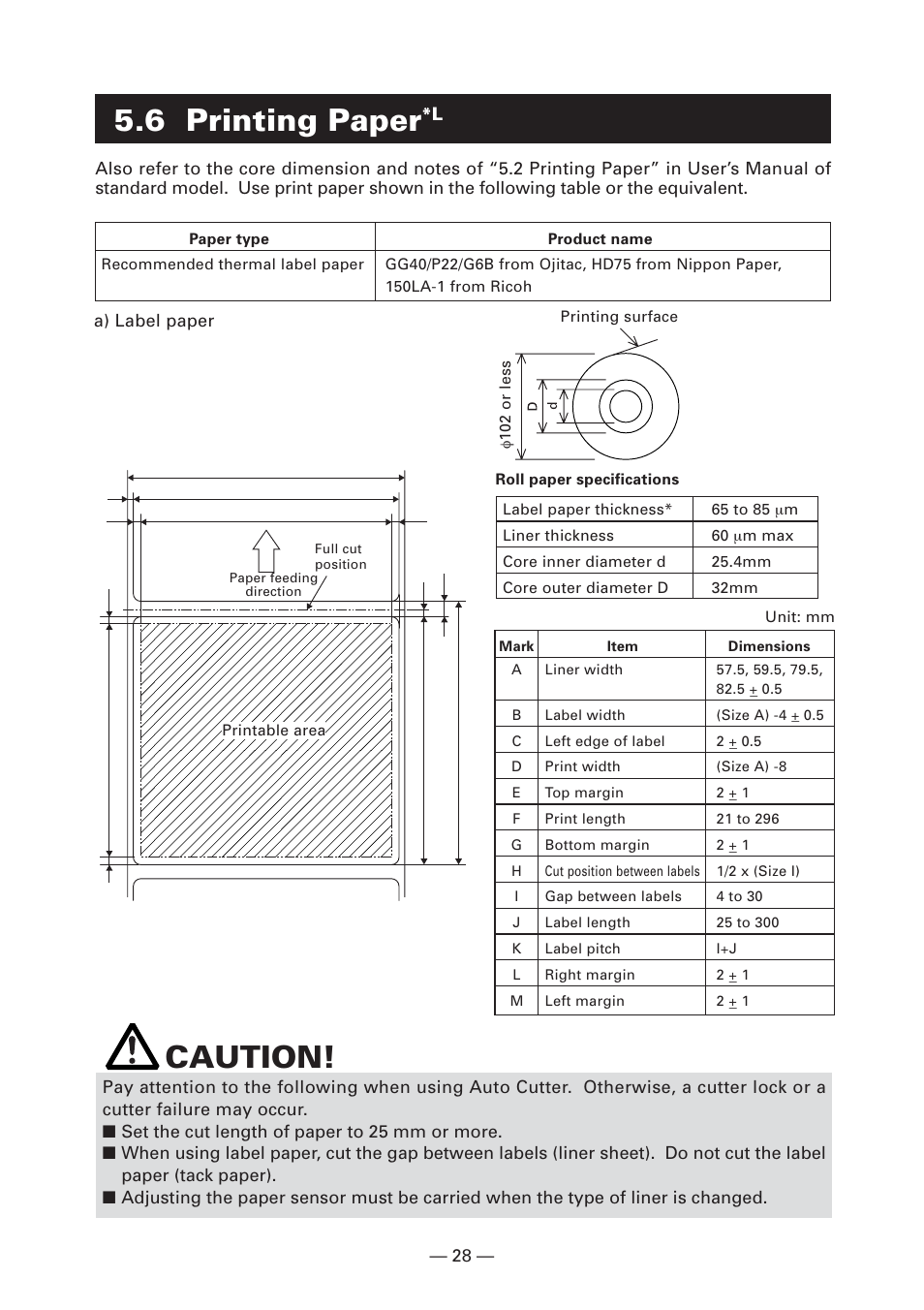 6 printing paper*l, 6 printing paper, Caution | CITIZEN CT-S2000L User Manual | Page 31 / 156