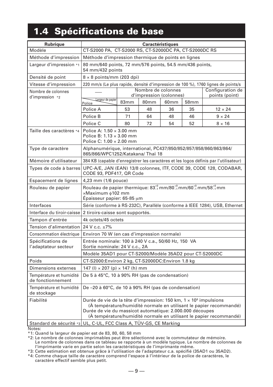 4 spécifications de base | CITIZEN CT-S2000L User Manual | Page 42 / 156