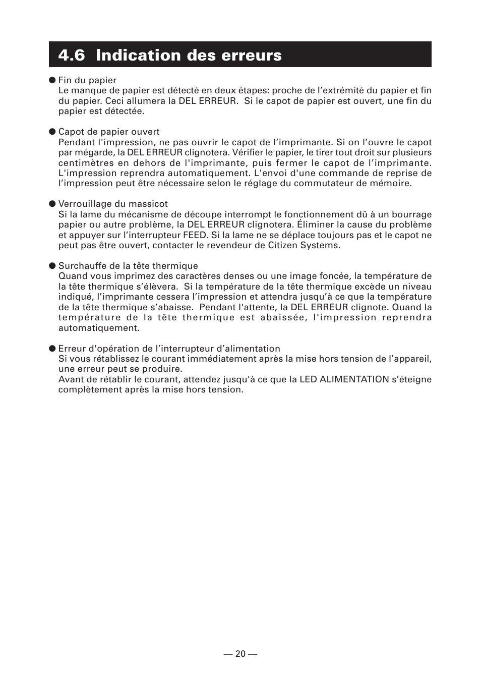 6 indication des erreurs | CITIZEN CT-S2000L User Manual | Page 53 / 156