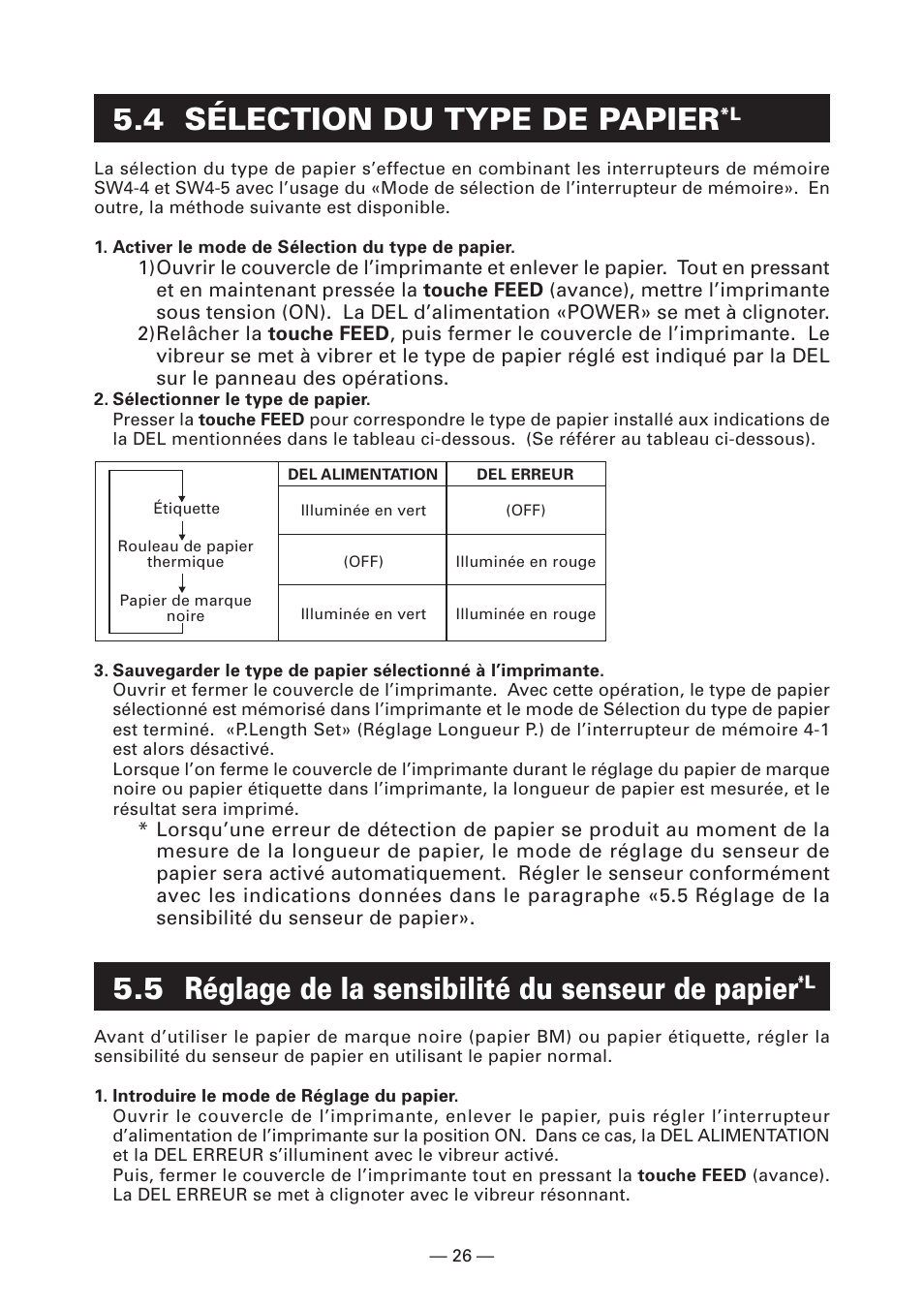 4 sélection du type de papier*l, 5 réglage de la sensibilité du senseur de papier*l, 4 sélection du type de papier | 5 réglage de la sensibilité du senseur de papier | CITIZEN CT-S2000L User Manual | Page 59 / 156