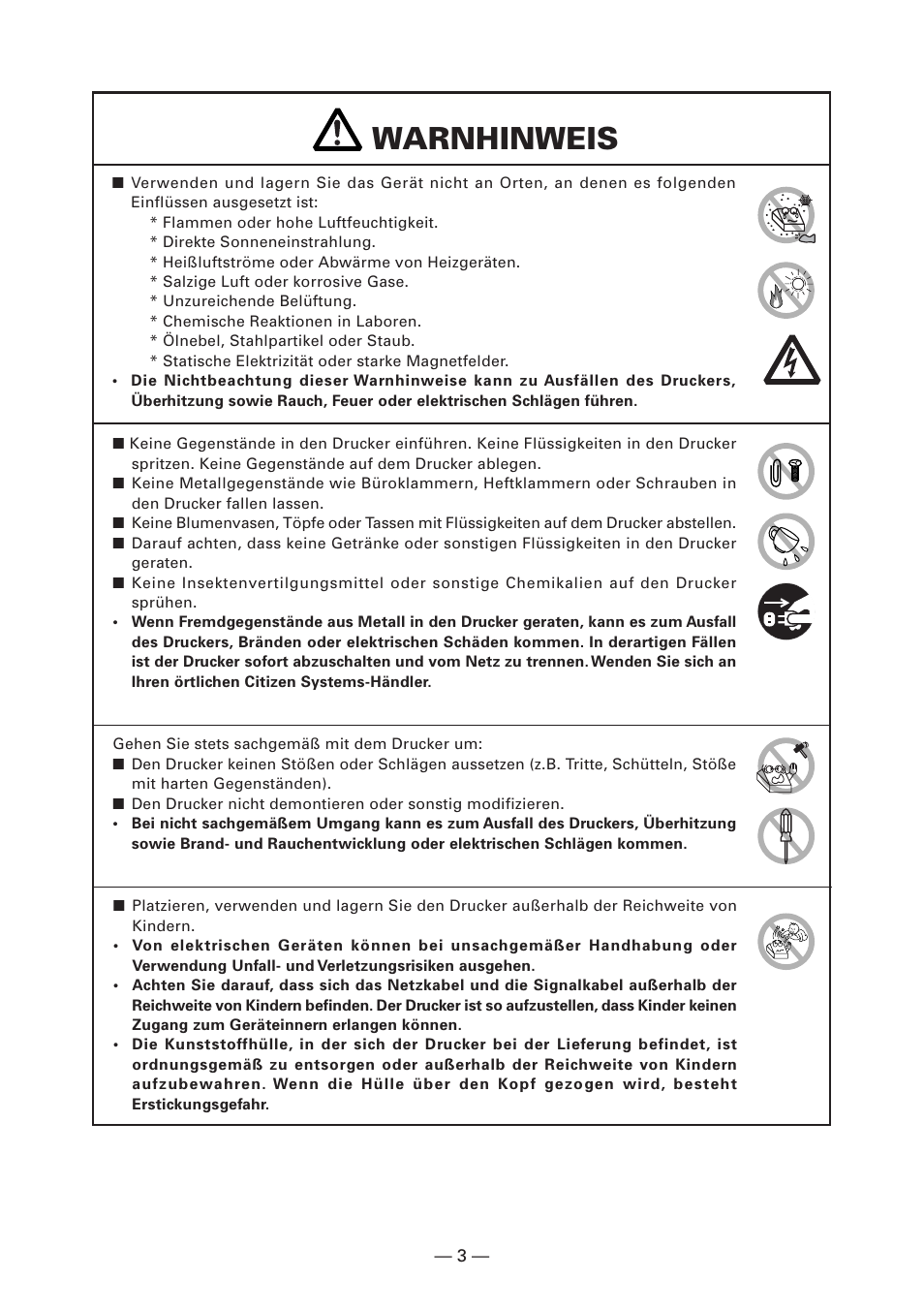 Warnhinweis | CITIZEN CT-S2000L User Manual | Page 66 / 156