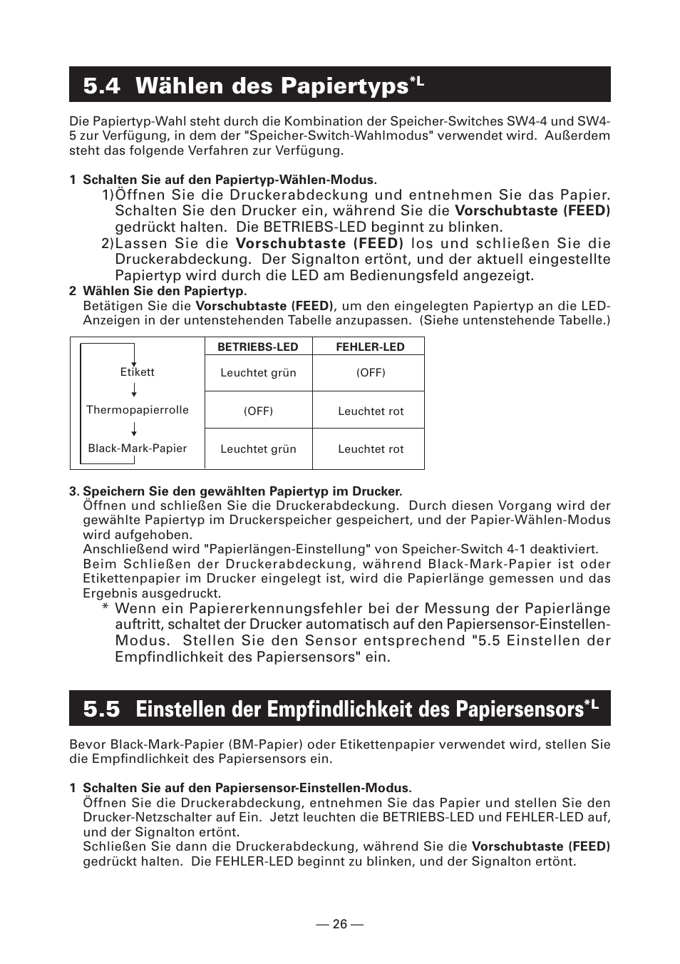 4 wählen des papiertyps*l, 4 wählen des papiertyps, 5 einstellen der empfindlichkeit des papiersensors | CITIZEN CT-S2000L User Manual | Page 89 / 156