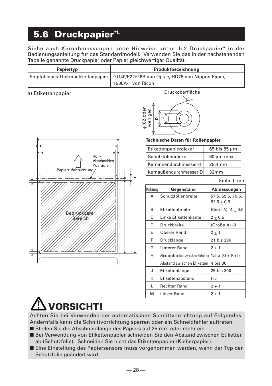6 druckpapier*l, 6 druckpapier, Vorsicht | CITIZEN CT-S2000L User Manual | Page 91 / 156