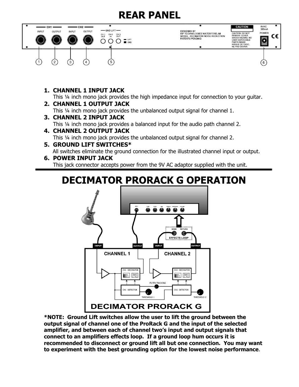 Rear panel, Decimator prorack g operation | ISP Technologies DECIMATOR PRO RACK G User Manual | Page 4 / 8