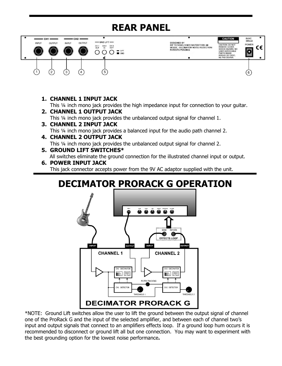 Rear panel, Decimator prorack g operation | ISP Technologies DECIMATOR PRO RACK G – STEREO MOD User Manual | Page 4 / 9