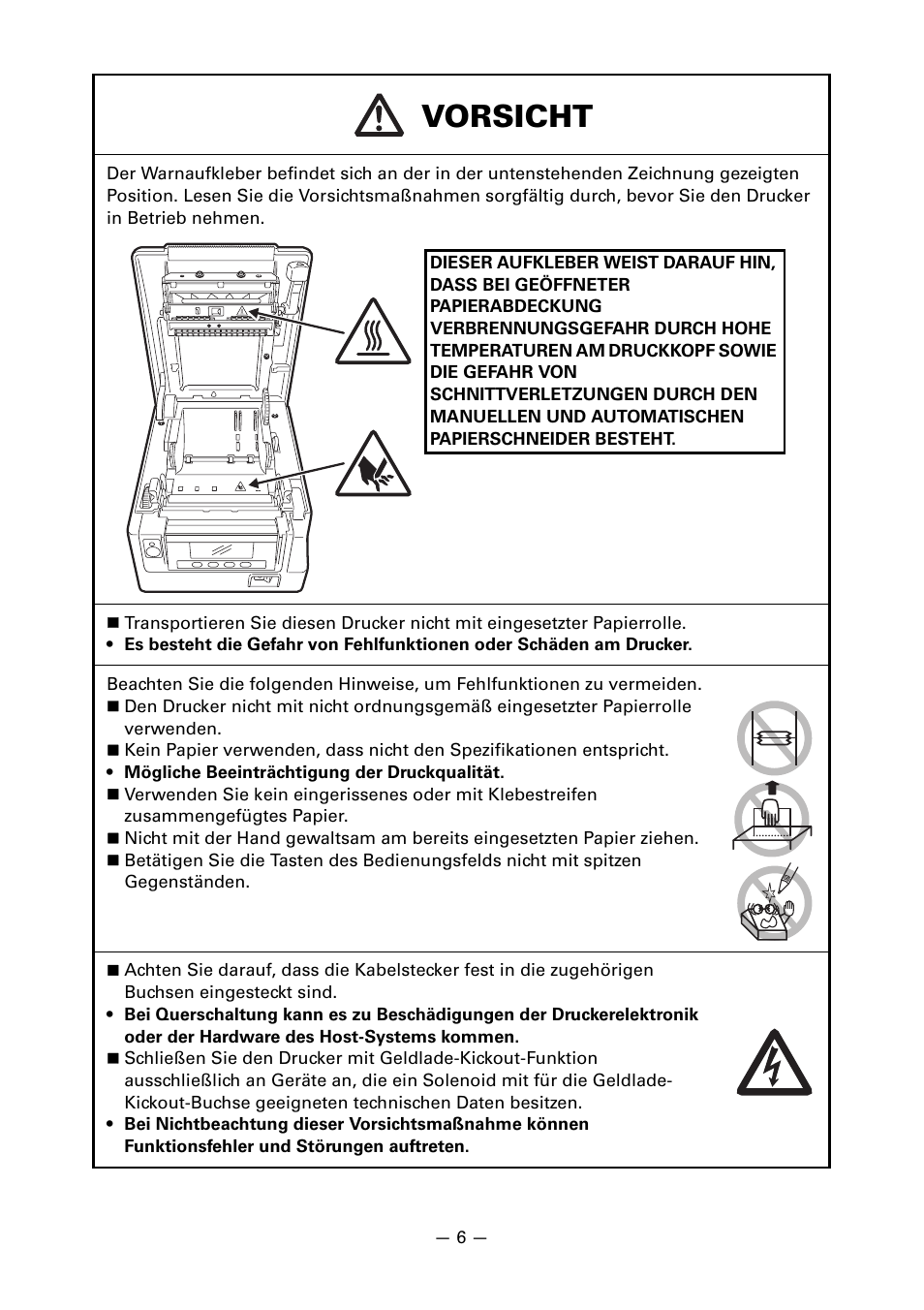Vorsicht | CITIZEN CT-S851 User Manual | Page 104 / 240