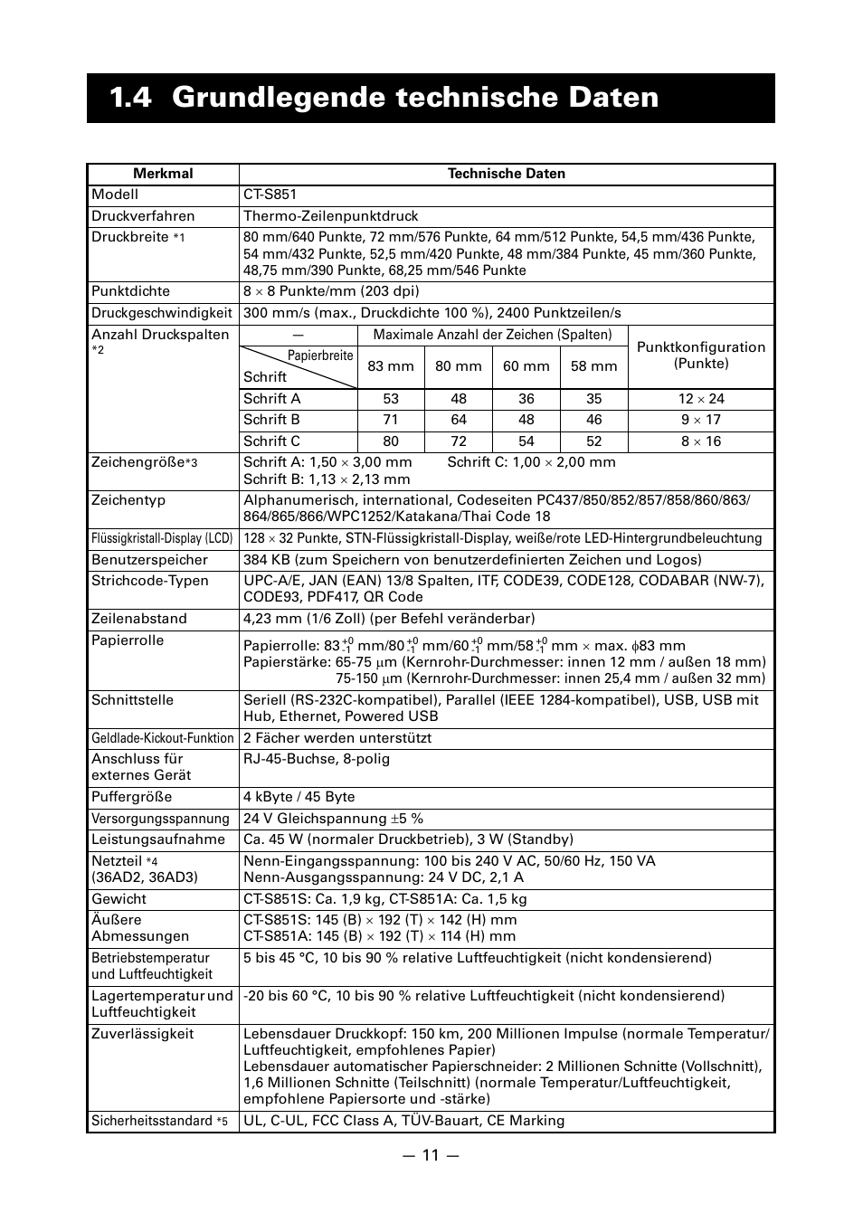 4 grundlegende technische daten | CITIZEN CT-S851 User Manual | Page 109 / 240